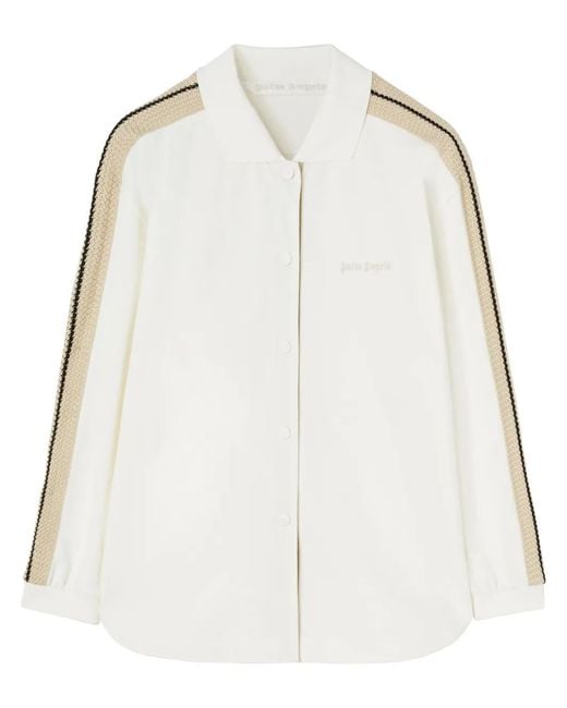Palm Angels Natural Logo-Embroidered Cotton Track Shirt