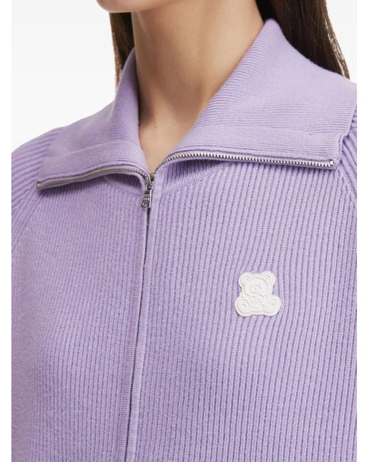 Chocoolate Purple Ribbed Zip-Up Cardigan