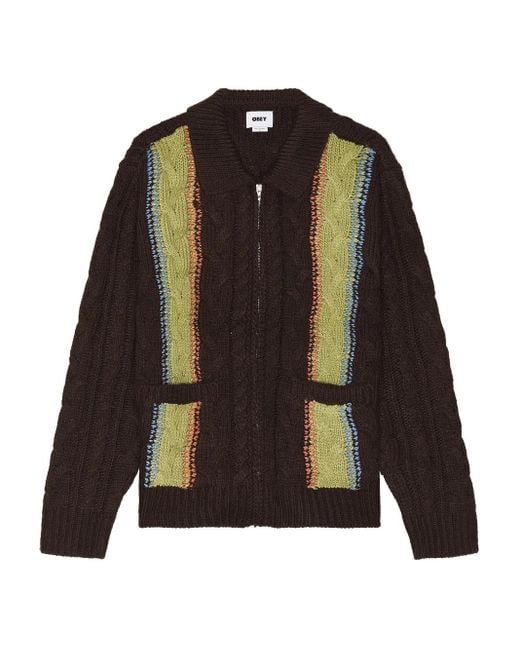 メンズ Obey ケーブルニット カーディガン Black
