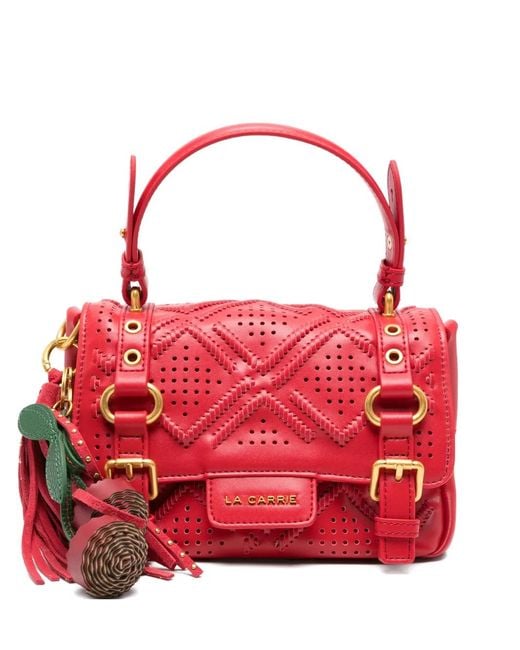 La Carrie Red Labyrinth Atena Perforated Satchel Bag