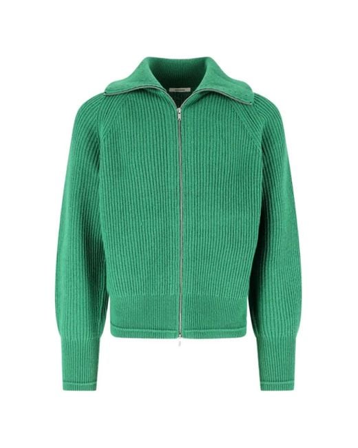 ENTERPRISE JAPAN Green Ribbed-Knit Zip-Up Cardigan for men