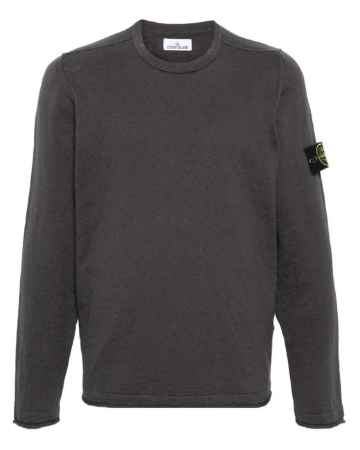 Stone Island Gray Compass-badge Ribbed-knit Jumper for men