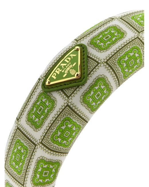 Prada Green Stirnband Mit Geometrischem Muster