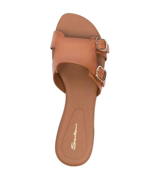 Santoni Brown Double-Buckle Leather Sandals