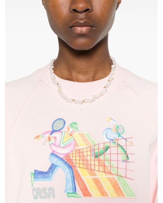Casablancabrand Pink Crayon Tennis Players Cropped Sweatshirt