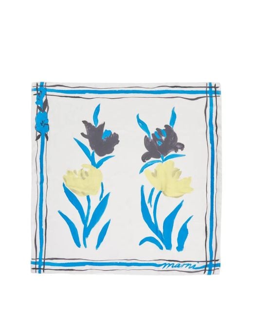 Marni Blue Silk Woven Scarf
