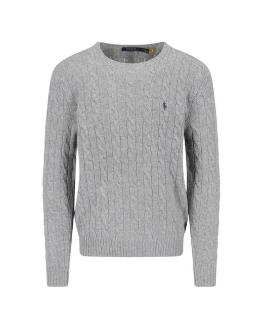 Polo Ralph Lauren Gray Cable-Knit Logo-Embroidered Sweater for men