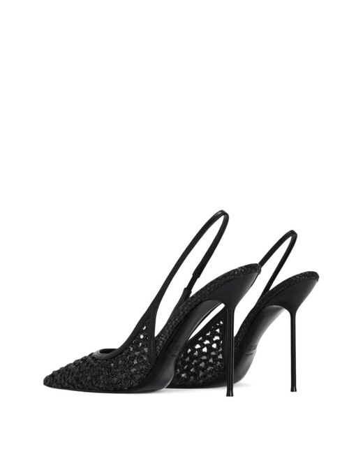 Paris Texas Black Lidia Woven-Design Slingback Sandals