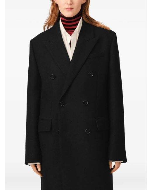 AMI Black Double-Breasted Wool Coat