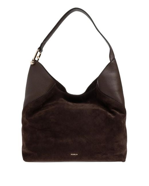 Furla Black Large Lara Suede Shoulder Bag