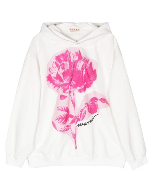 Marni Pink Collage Flowers Cotton Hoodie