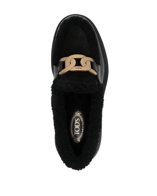 Tod's Black Shearling-Lined Chunky Loafers