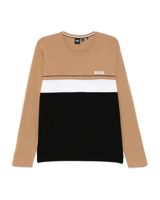 Boss White Logo-Print Long-Sleeves T-Shirt for men