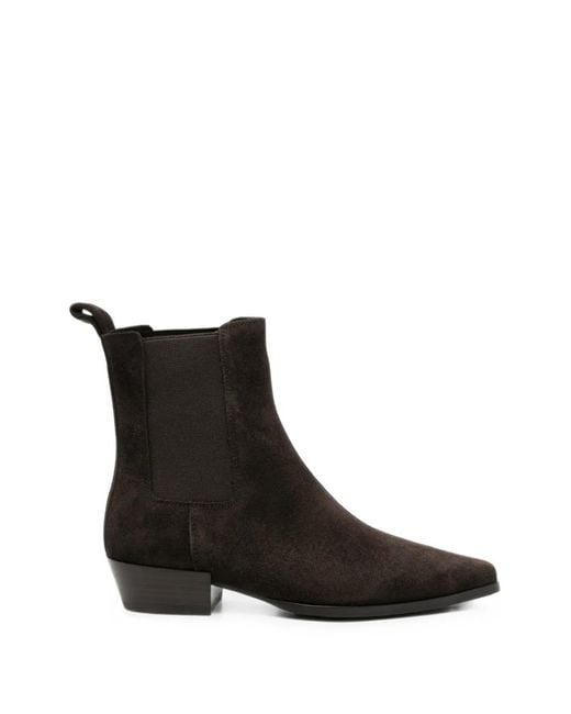 strategia shoes Black Suede-Finish Pointed-Toe Boots