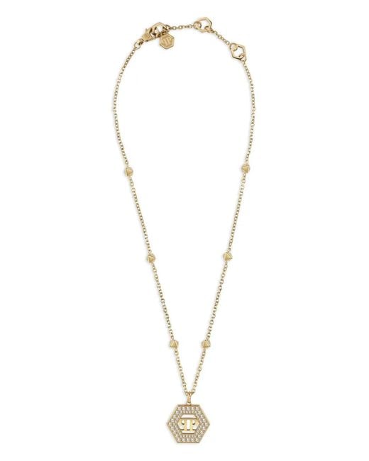 Philipp Plein White Legacy Hexagon Crystal-Embellishment Necklace