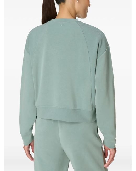 Sweaty Betty Green Ribbed-Panel Raglan-Sleeve Sweatshirt