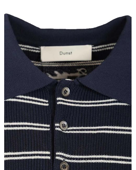DUNST Blue Striped Short-Sleeve Knit Polo