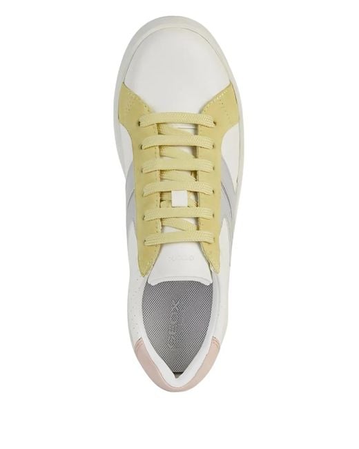 Geox White Skyely Perforated-Panel Leather Sneakers