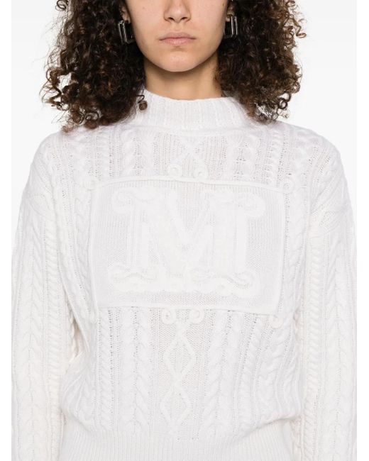 Max Mara White Wool And Cashmere Crewneck Jumper Sweater
