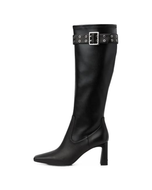 Karl Lagerfeld Black Kati Buckle-Strap Boots