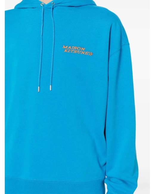 Maison Kitsuné Blue Embroidered-Logo Cotton Hoodie for men