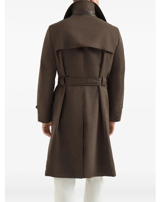 Brunello Cucinelli Brown Water-Resistant Microfiber Motorcyle Trench With Nappa Leather Inserts for men