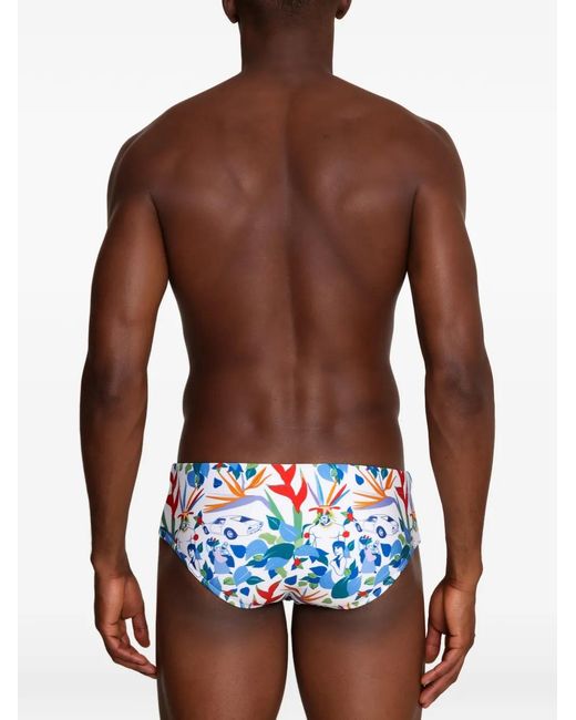 Amir Slama Blue Floral-Print Swimming Trunks for men