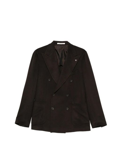 Tagliatore Black Double-Breasted Peak-Lapel Blazer for men