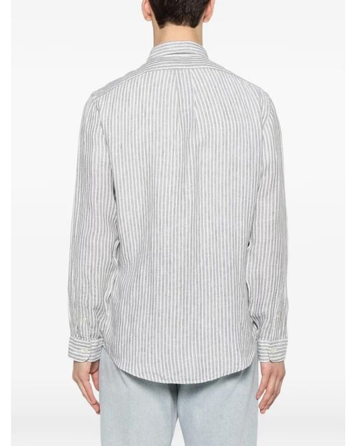 Polo Ralph Lauren White Custom Fit Striped Linen Shirt For for men