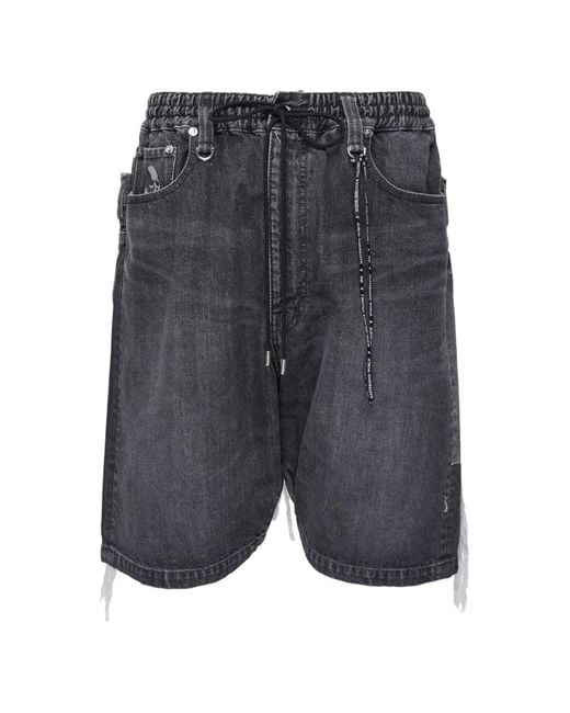 Mastermind Japan Gray Distressed Drawstring Denim Shorts for men