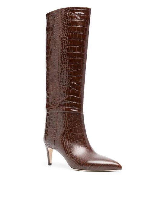 Paris Texas Brown 65 Mock Croc Knee-high Leather Boots - Women's - Calf Leather