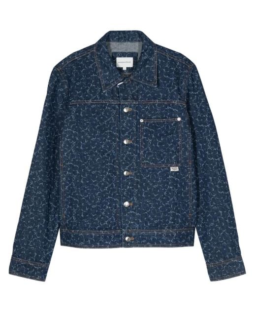 Maison Kitsuné Blue Geometric-Patterned Denim Jacket
