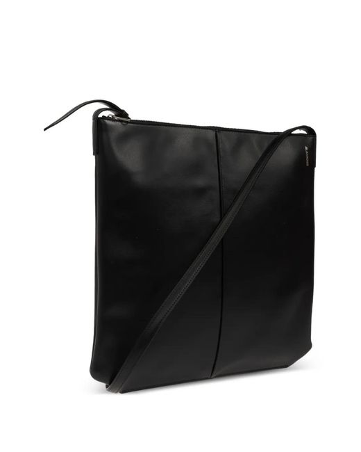 Jil Sander Black Leather Messenger Bag for men