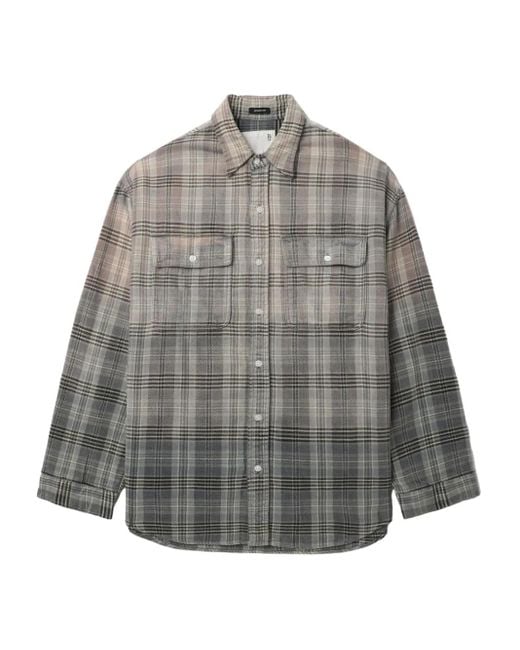 R13 Gray Gradient-Check Cotton Shirt for men