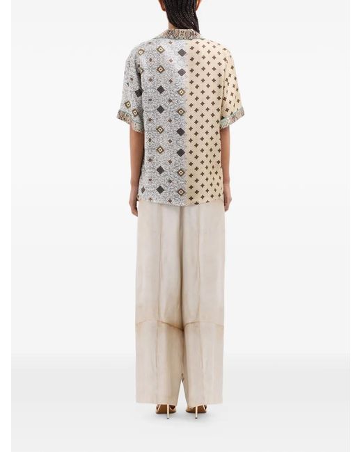 Pierre Louis Mascia White Aloe Geometric-Pattern Camp-Collar Shirt