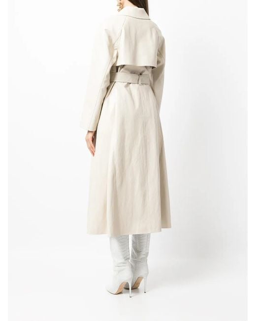 Goen.J Natural Faux-Leather Belted Trench Coat