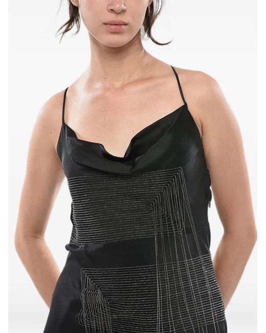 Stella McCartney Black Midi Jewel-Embellished Satin Slip Dress