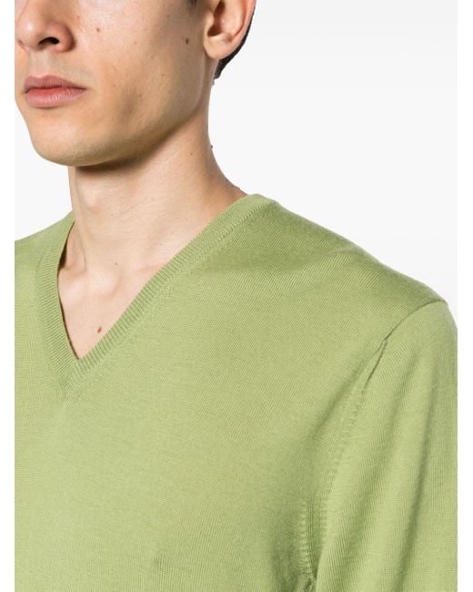 Fileria Green V-neck Wool Jumper for men