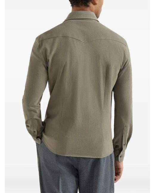 Brunello Cucinelli Green Cotton Piquè Western Shirt for men