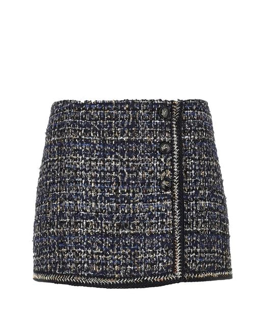 Etro Black Bouclé-Knit Button-Up Mini Skirt