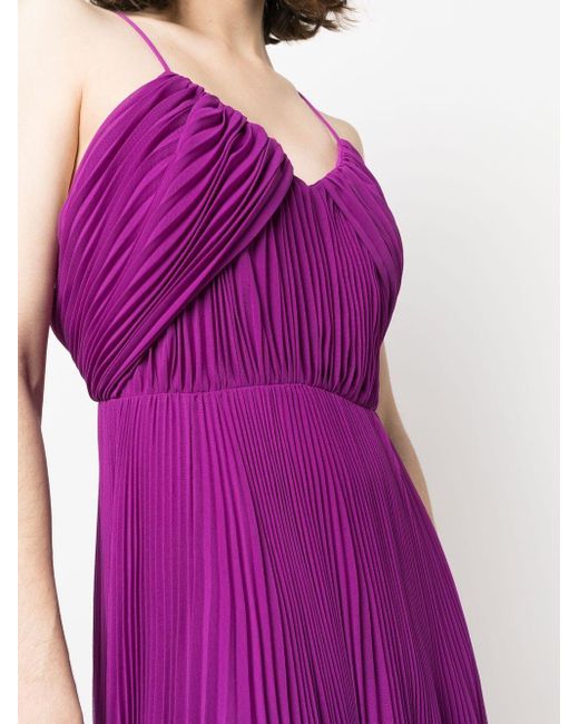 Max Mara Purple Pleated Belted Midi Dress