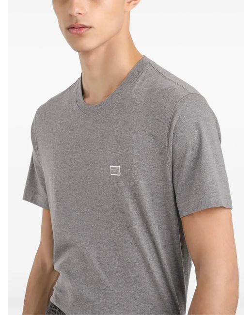 Dolce & Gabbana Gray Logo-Plaque Cotton T-Shirt for men