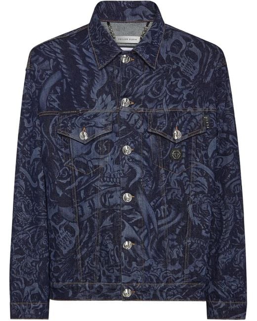 Philipp Plein Blue Tattoo Denim Jacket for men