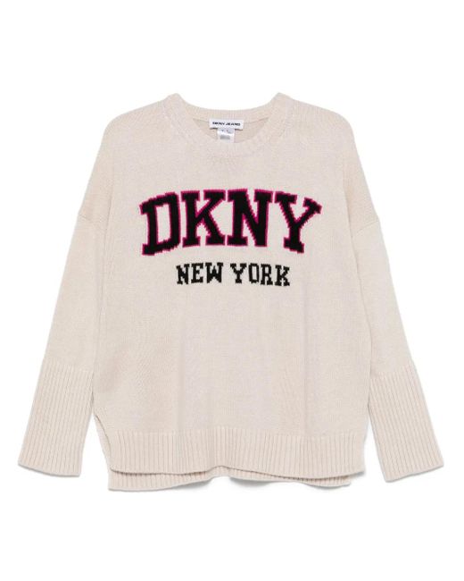 DKNY White Varsity-Logo Sweater