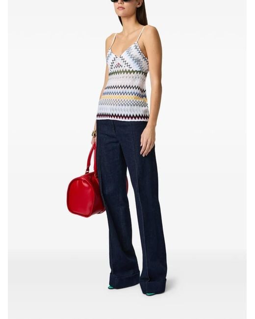Missoni White Zigzag-Pattern V-Neck Tank Top