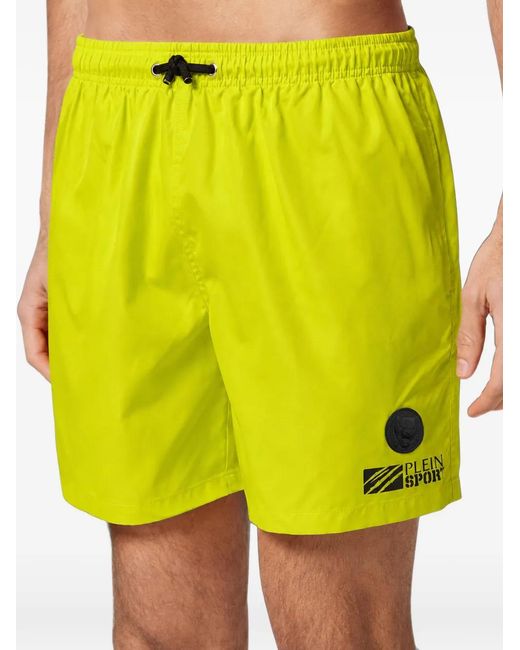 Philipp Plein Yellow Logo-Patch Drawstring Swimming Shorts for men