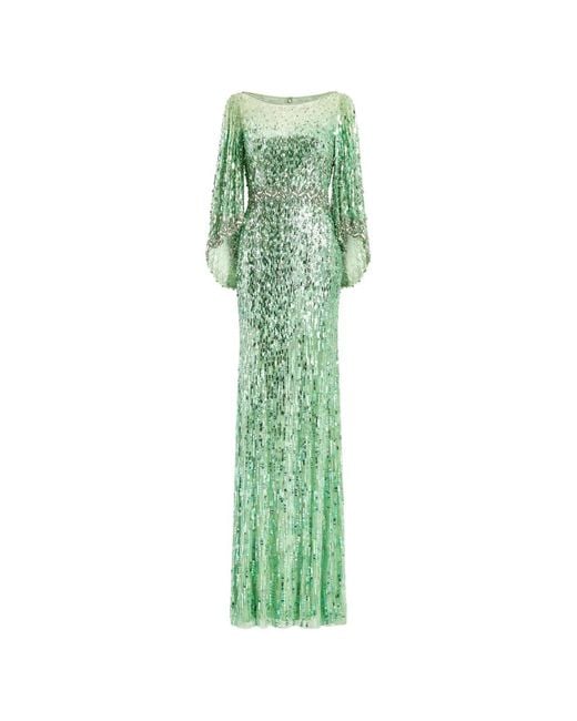 Jenny Packham Green Robe Ornée De Sequins À Coupe Longue Ines
