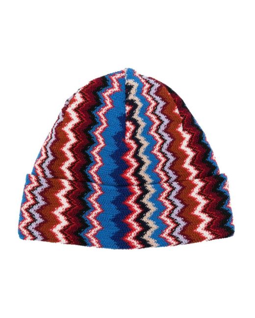Missoni Red Zigzag-embroidery Wool Beanie for men