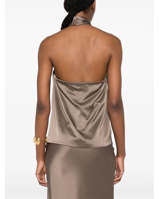 Nanushka Brown Neline Draped Halterneck Top