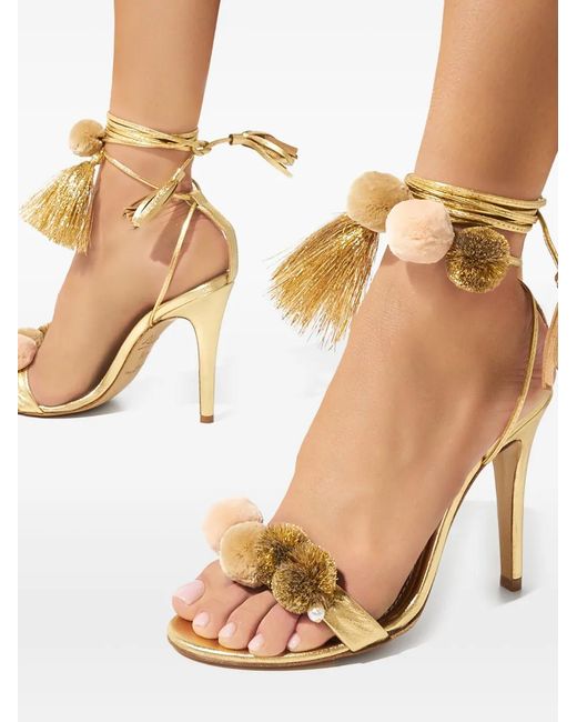 Alameda Turquesa Metallic 110Mm Anna Golden Pompom-Detail Sandals